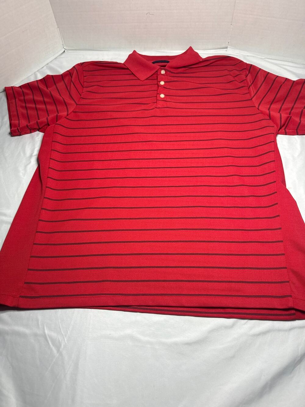 Chaps Mens XL Golf Polo Shirt Coral Blue Stripe Stay Dry Performance Lightweight